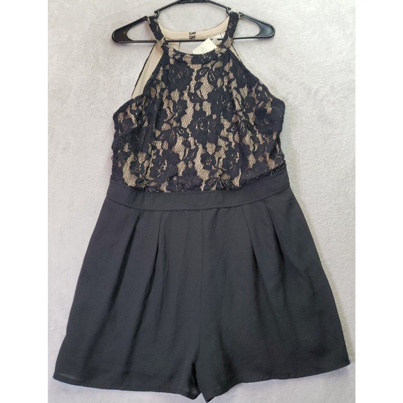 Meraki Romper Women Size XL Black Floral Lace Lined Nylon Round Neck Back Zipper - Picture 1 of 9